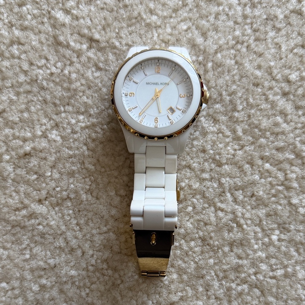 Michael Kors Gold-Trimmed White Watch